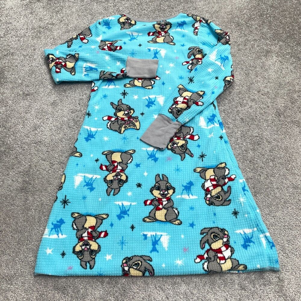 Disney Bambi Thumper Pajama Dress Girls Blue Long Sleeve Graphic  Sleepwear - Picture 2 of 11